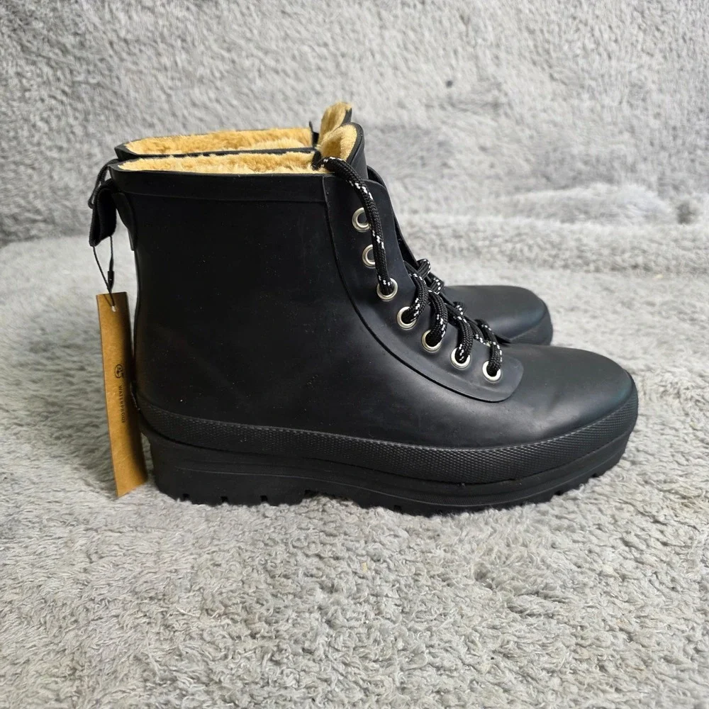 Chooka Black Waterproof‎ Shearling Hiker Lace Up Rain Boots Womens Size 6 NEW